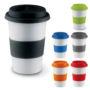 Ceramic Travel Mug Coffee Tea Cup Takeaway with Silicone Band and Lid 400m