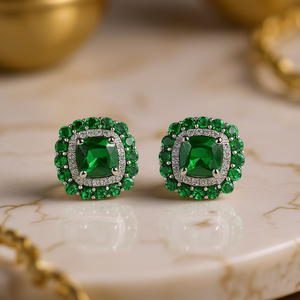 Pendientes de tuerca con gema verde E4638, corte esmeralda, geométricos, de lujo, joyería fina para mujer, uso diario, engaste de garra - Product Image 2