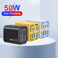 Cargador de 6 Puertos, 3 USB-A y 3 Puertos PD, Carga Rápida Universal para Teléfonos, Auriculares y Más, Enchufes Intercambiables EU/US/UK/KR
