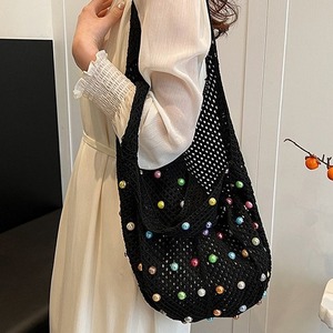 Bolso cruzado de gran capacidad al por mayor, bolsos casuales, bolso de mano tejido con perlas y diseño de chaleco calado para manualidades - Product Image 2