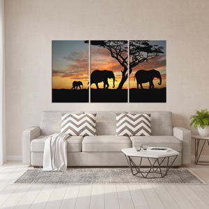 Elegant <b>Elephant</b> Silhouette Canvas Print: African Sunset Scene,SET OF 3 CANVAS - Product Image 3