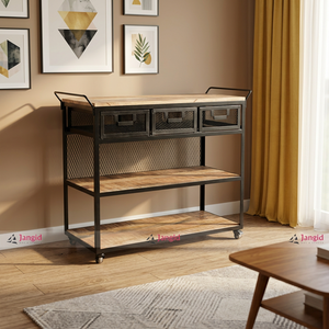 Carrito de Servicio Moderno Industrial de Metal y Madera para Hoteles y Bodas, con Ruedas, Hecho a Mano, Precio de Fábrica - Product Image 3