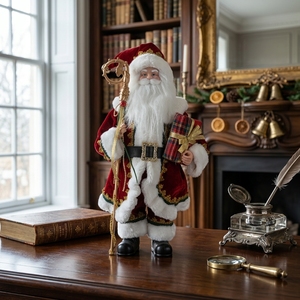 Vente en gros usine : Figurines de Noël grand format de Père Noël sur pied, faites à la main, bordeaux, décorations de Noël de luxe - Product Image 2