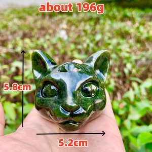 Venta al por mayor de cristal egipcio natural, jade verde, cabeza de gato, cristal, tres ojos, gato, 6cm, animales tallados para decoración de Halloween - Product Image 4