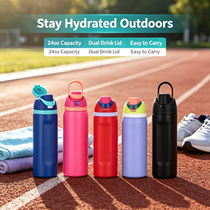 24oz Dual Lid Flip Top Insulated Sports <b>Water</b> <b>Bottle</b> with Straw Handle Outdoor Fruit <b>Infuser</b> - Product Image 6