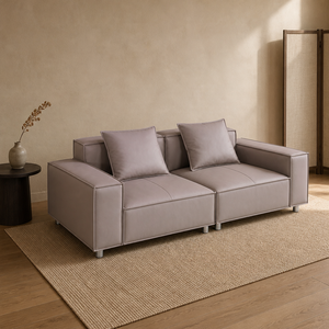 Canapé en cuir Cube 3 places avec accoudoirs contrastés, coussin de dossier carré, pieds métalliques fins, style moderne pour salon, hôtel, villa - Product Image 2