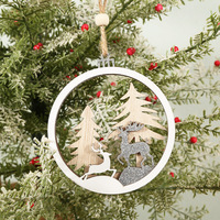 Décoration de Noël en bois ajouré style artistique, plaque suspendue, tranche de bois sculptée, décorations pour sapin de Noël en MDF, gravure sculptée