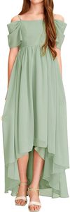 Robe de demoiselle d'honneur <span class=keywords><strong>junior</strong></span> en mousseline asymétrique à épaules dénudées, coupe trapèze, couleur unie, pour filles, idéale pour les fêtes d'anniversaire - Product Image 6