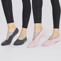 Nouvelles chaussettes de yoga et de danse en polyester tricoté, couleur unie, à bords gris, à sangles croisées, séchage rapide, best-seller du fabricant