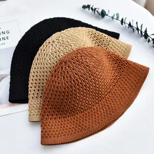 Hollowed-out Summer Knit Fisherman's Hat Ladies Bucket Sunshade Breathable Mesh Woven Custom Bucket Hat