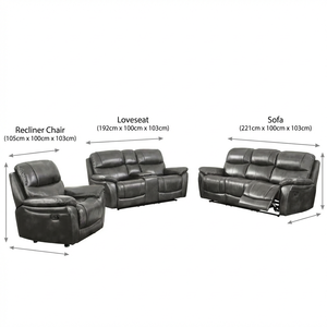 Juego de Sofás Reclinables de Cuero 3+2+1, Reclinables Manuales con Portavasos en la Consola, Muebles para Sala de Estar y Cine en Casa - Product Image 3