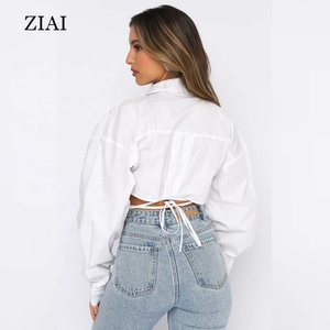 Camicia di moda Casual urbana monopetto con cinturino in tinta unita a maniche lunghe - Product Image 3