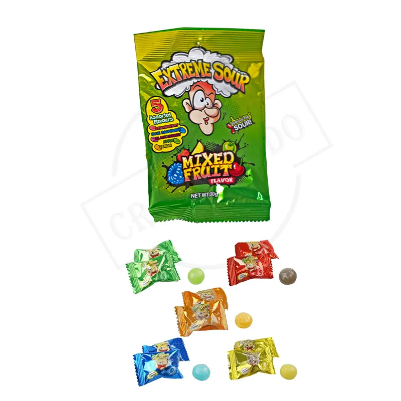 Extreme sour hard candy assorted fruity flavors individually wrapped hard candy 15g pack of 5pcs for celebration party OEM order