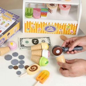 Jouets de cuisine pour jeux de rôle avec cuillère, menu et monnaie, comptoir de crème glacée en bois pour enfants - Product Image 5