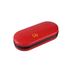 Luxury PU Leather Red sunglasses case packaging with custom logo made in QiBang