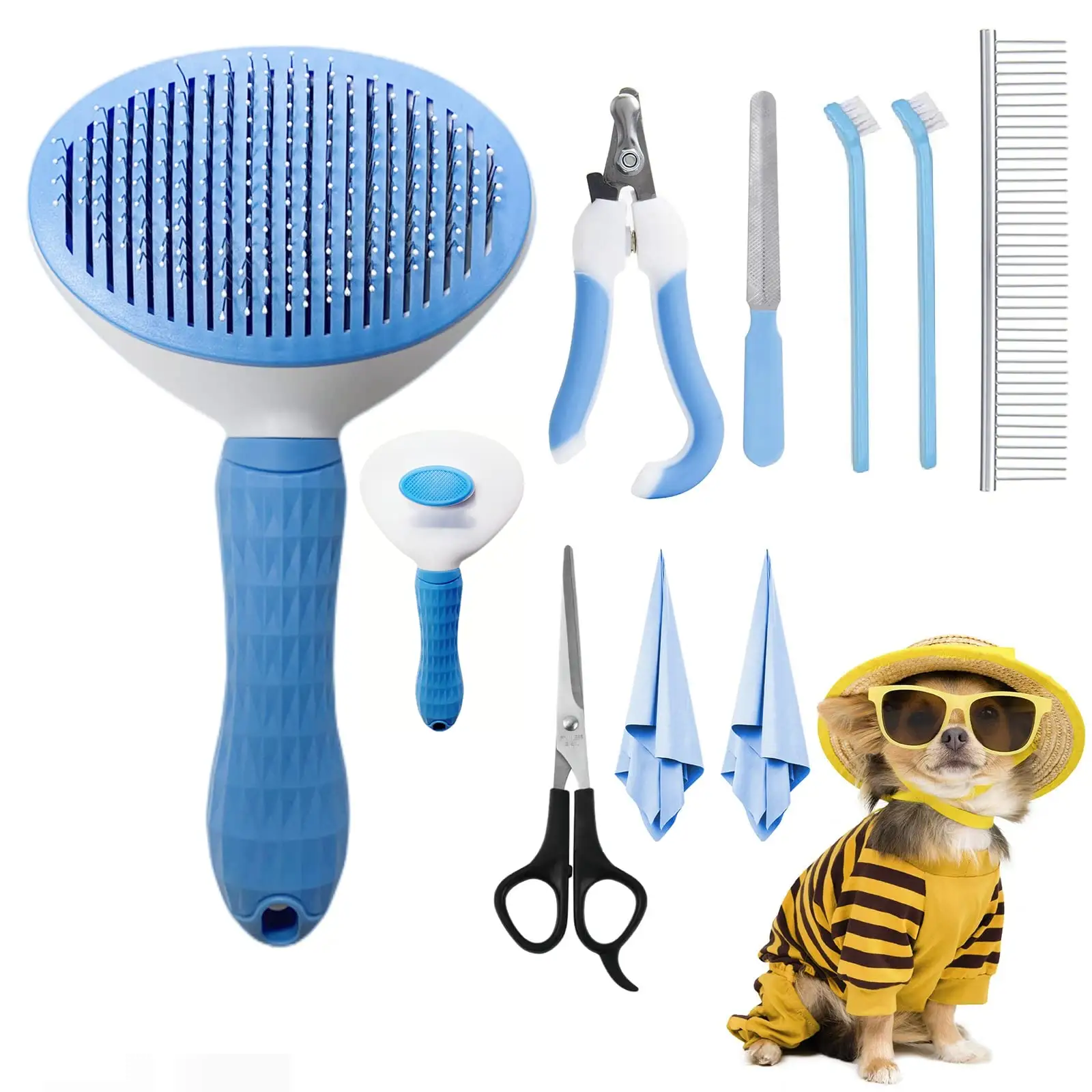 Großhandel 9 teile/satz Haustier pflege Produkt Set Selbst reinigende Bürste Hund Trimmer Zahnbürste Set Tierhaarent ferner Bürste