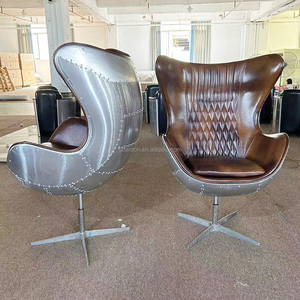 Loft Industry Classic Industrial Vintage Silla giratoria Cuero genuino Metal Aviación Huevo Silla para el hogar Bar Muebles - Product Image 4