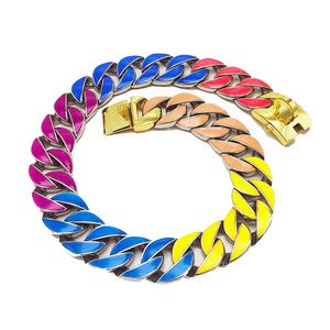 New Hot Sale Luxus Gold Edelstahl Haustier halsband 32mm bunt leuchtende kubanische Kette Metall Hunde halsband für Bulldogs - Product Image 4