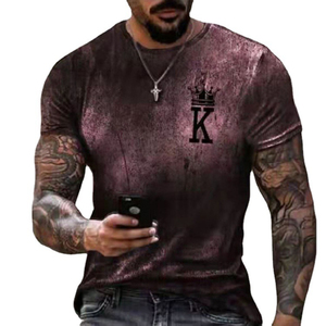 Camiseta de Verano para Hombre, Cuello Redondo, Manga Corta, Estampado de Corona K, Algodón - Product Image 5