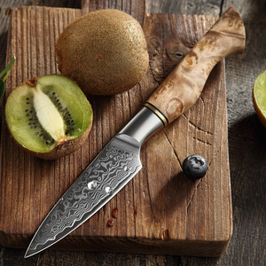 Coltello da Cucina HEZHEN in Acciaio Damascato per Frutta con Manico in Legno di Sicomoro Figurato - Product Image 2