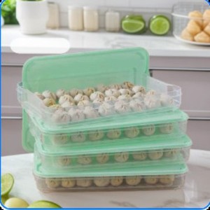 Dumpling Box Multi Layer Food Storage <b>Container</b> With Lid For <b>Refrigerator</b> Freezer Use Light Green Rectangle Shape JZH180 - Product Image 1