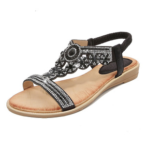 Sandalias Planas Elegantes con Tira en T y Decoración de Pedrería, Punta Abierta, Banda Elástica, Zapatos de Verano para Mujer, Envío Directo - Product Image 3