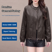 Veste en similicuir pour femme, col montant, fermeture éclair sur le devant, ourlet à cordon de serrage, œillets métalliques, poignets côtelés, look streetwear automne