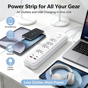 Multiprise standard brésilienne 4 prises avec ports USB-C et USB-A 5V/2A, rallonge de bureau avec interrupteur marche/arrêt et indicateur LED - Product Image 3