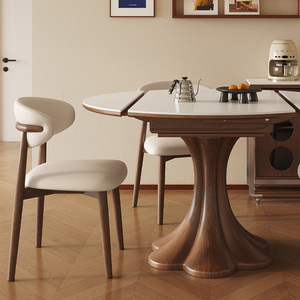 Ensemble de <span class=keywords><strong>table</strong></span> à manger extensible en bois massif de noyer de luxe moderne, design carré à rond pour <span class=keywords><strong>6</strong></span> <span class=keywords><strong>personnes</strong></span> avec base en bois massif - Product Image 5