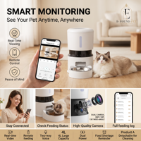 Comedero Inteligente y Elegante para Gatos de Plástico con Cámara HD, Control por WiFi a través de Aplicación, Dispensador Automático de Comida para Mascotas de 6L, Tazón de Acero Inoxidable, Temporizador, Multifuncional