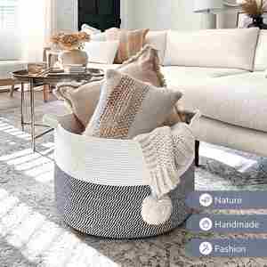 Decorative Woven Blanket Storage for Living Room Toy Storage <b>Box</b> Versatile Laundry Basket & Nursery <b>Hamper</b> for Blankets - Product Image 6
