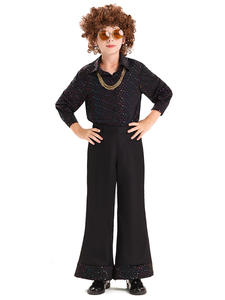 Conjunto de <span class=keywords><strong>Disfraz</strong></span> Vintage <span class=keywords><strong>Disco</strong></span> para Niños - Camisa Brillante de Poliéster de Manga Larga y Pantalones Acampanados para Fiesta de Halloween/Actuación en Escenario - Product Image 3