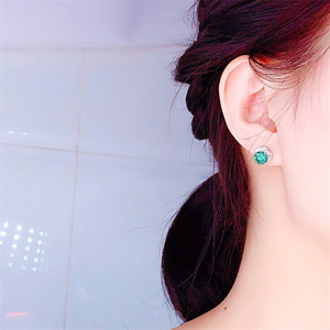 <b>Stud</b> <b>Earrings</b> Green Zircon Circular Ring Claw Setting Gift For Women - Product Image 4
