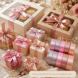Cinta de Raso de Poliéster Rosa Pastel, Rollo de Cinta Brillante de Alta Densidad para Envolver Regalos de Boda, Baby Shower, Manualidades con Lazos - Product Image 2