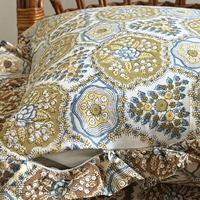 Housse de coussin décorative en coton à volants, imprimé marron et bleu, style héritage, pour canapé et décoration intérieure
