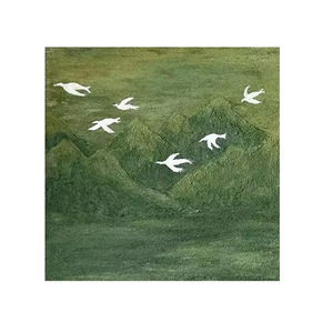 Peinture à l'huile peinte à la main, montagnes vertes, oiseaux en vol, art abstrait 3D en sable de quartz, style chinois, art mural carré pour salon - Product Image 5