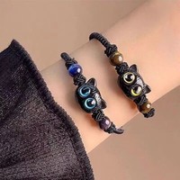 Bracelet en fil de soie avec petit chat noir mignon fait main Novito pour unisexe, mode, anniversaire