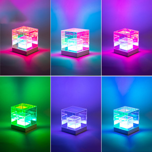 Thiết kế mới USB sạc 3D vuông trang trí bàn đèn RGB Acrylic Cube <span class=keywords><strong>LED</strong></span> ánh sáng ban đêm cho thanh nhà cạnh giường ngủ - Product Image 6