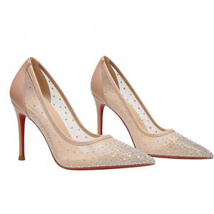 <b>Black</b> Winter 8CM Thin Heel Height Increasing <b>Wedding</b> Dress <b>Shoes</b> Rhinestones Breathable Mesh Pointed Slip-On Bridal <b>Shoes</b> - Product Image 2