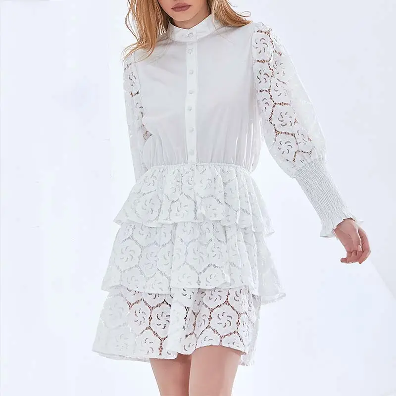Embroidery Lace summer dress 2023 Women custom Long Sleeve High Waist White Dresses elegant Female plus size Womens Dress New