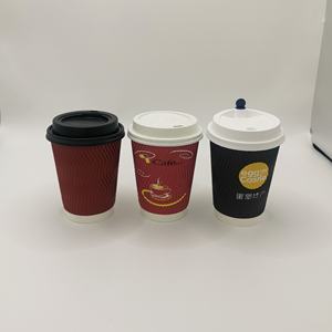 Gobelet à café en papier sulfurisé triple paroi ondulée jaune, personnalisable, de luxe, écologique, jetable, avec revêtement PE PLA, 8oz 12oz 16oz - Product Image 3