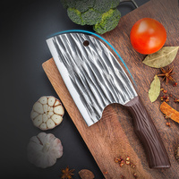 Couteau de chef en acier inoxydable avec surface antiadhésive, poignée en plastique imitation bois, motif marteau, vente en gros