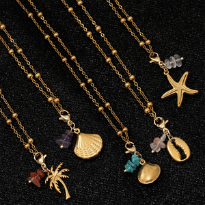 Nouveau Collier Pendentif Plaqué Or 18K 2026 avec Améthyste Brute, Quartz Rose, Pierre <span class=keywords><strong>de</strong></span> Naissance et Émail Vie Marine pour <span class=keywords><strong>Femme</strong></span> – Vente en Gros - Product Image 3