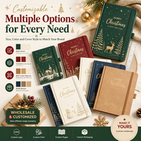 Carnet de Noël personnalisé avec bande élastique, couverture imprimée en couleur, logo personnalisé et pages intérieures, plusieurs styles de design