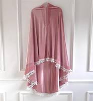 Ensemble de prière élégant et haut de gamme pour l'Aïd et le Ramadan, comprenant un hijab, une robe de prière, un Telekung musulman et une Abaya en velours avec bordure en dentelle