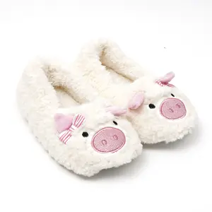 Günstige süße Schwein flauschige Tier Indoor flache Hausschuhe Ballerina Hausschuhe für Kinder