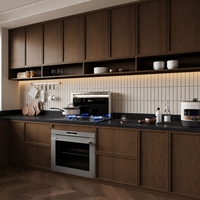 Meubles de cuisine style noyer ENF pour un style de vie moderne, rangement sans poignée à fermeture douce pour la conception intérieure résidentielle