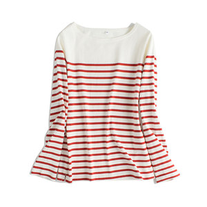 T-Shirt Marin Rayé <span class=keywords><strong>Rouge</strong></span> et Blanc pour <span class=keywords><strong>Femme</strong></span>, 100% Coton, Manches Longues, Personnalisable, Style Breton - Product Image 4