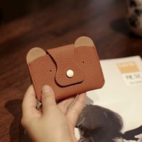 Porte-cartes en cuir PU motif litchi, mini-portefeuille portable pour cartes de crédit et d'identité, avec boucle, sac à monnaie tendance pour femme - Grande Vente