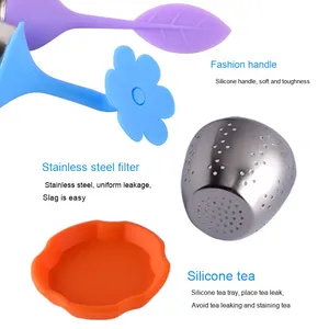 Eco-Friendly Stainless Steel Leaves Shaped <b>Infuser</b> With Tray Ball Silicone <b>Tea</b> Filter Utensils Strainer for Home - Product Image 3